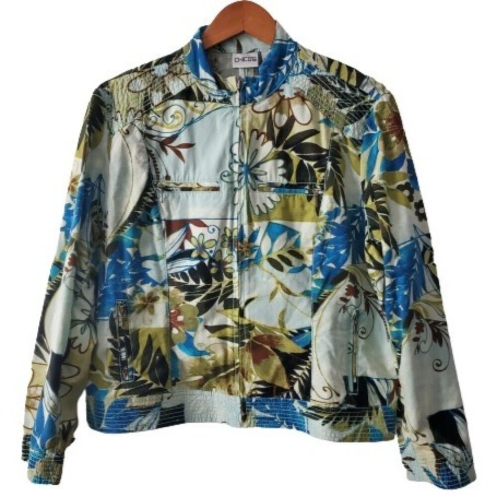 Chico's Women's Multi-Color Floral Patchwork Zip Front Jacket Size 1/Medium (8) - Picture 2 of 10